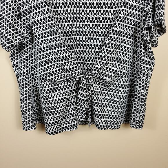 Talbots Black and White Print Short Sleeve Tie Front Blouse Size 2X - Picture 2 of 10